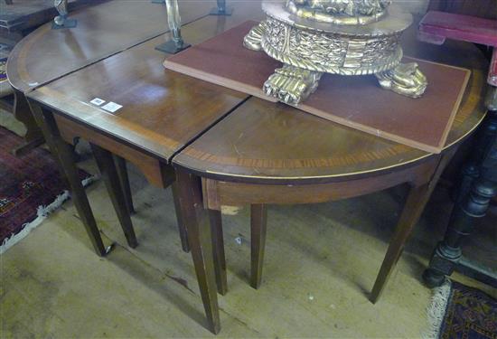 A George III mahogany and satinwood banded extending dining table, extended 10ft 10in. x 4ft 4in. x 2ft 4in.